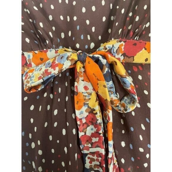 A Pea in The Pod Brown Floral Maternity Silk Sun Dress Large Fits Medium - Picture 5 of 5